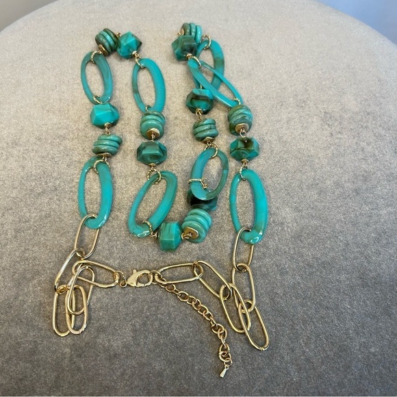 BOHEMIAN Marble turquoise circular oval chain-link long necklace - Picture 2 of 8